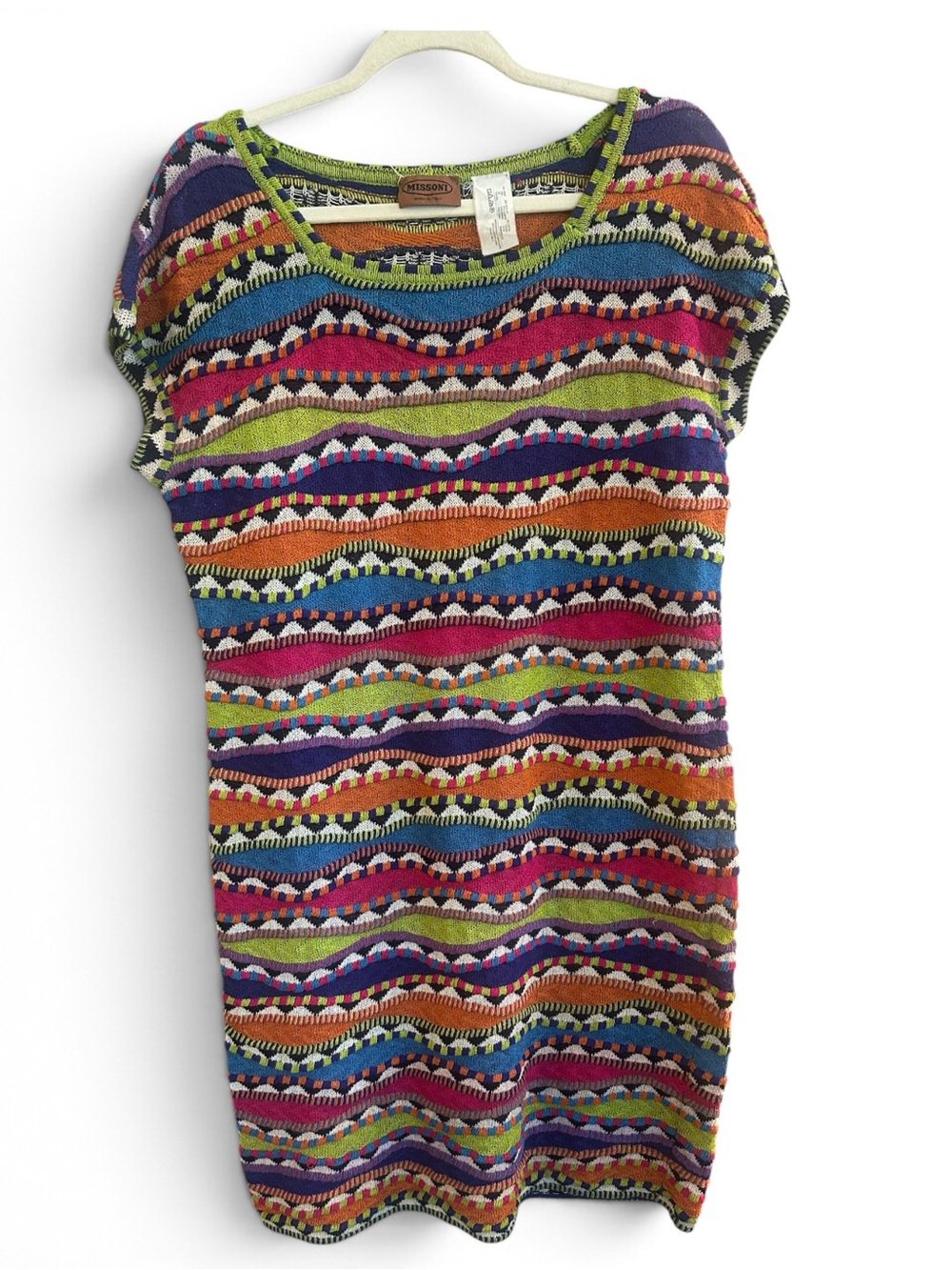 Missoni Vintage 80s geometric knit sweater dress ZigZag Chevron L